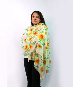 Sun Flower Print Cashmere Shawl