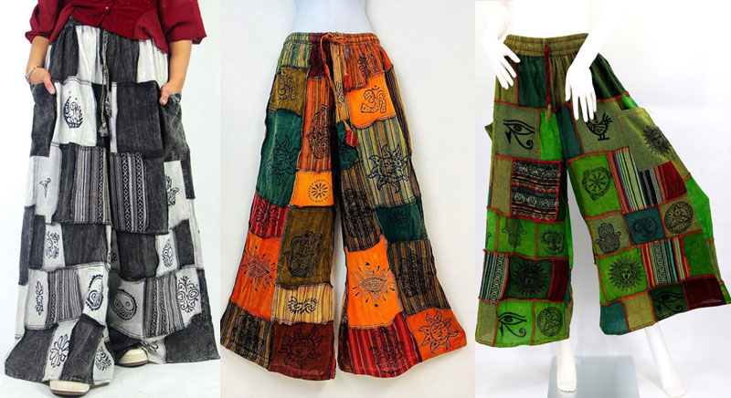 Hippie Patchwork Wide Leg Pants Wholesale from Nepal